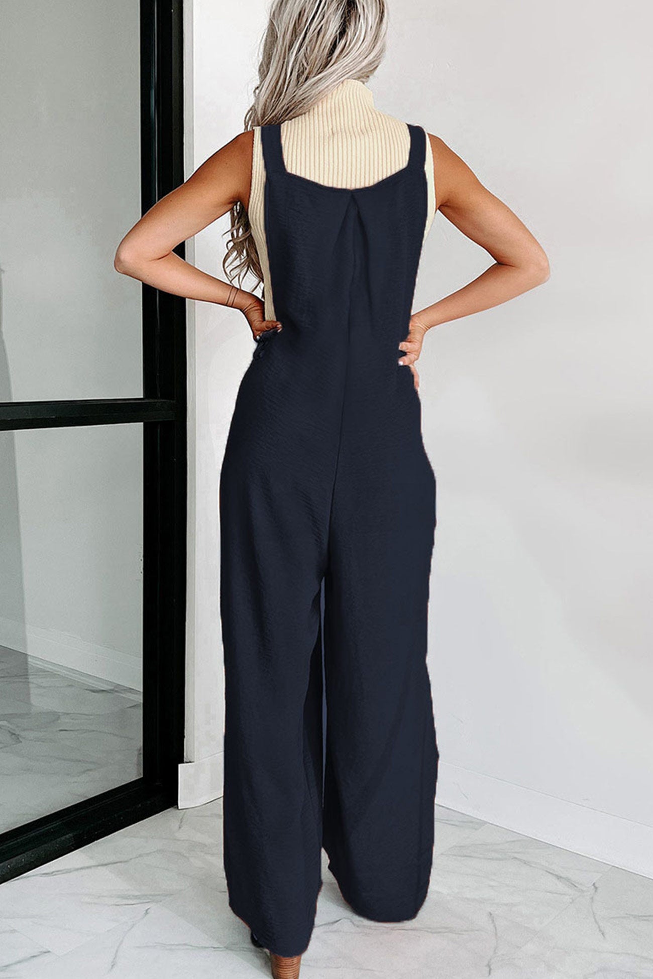 Solid High Waist Pocketed Overalls - Fashionpara