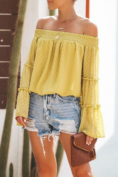 Solid Off-the-shoulder Ruffled Blouse - Mislish