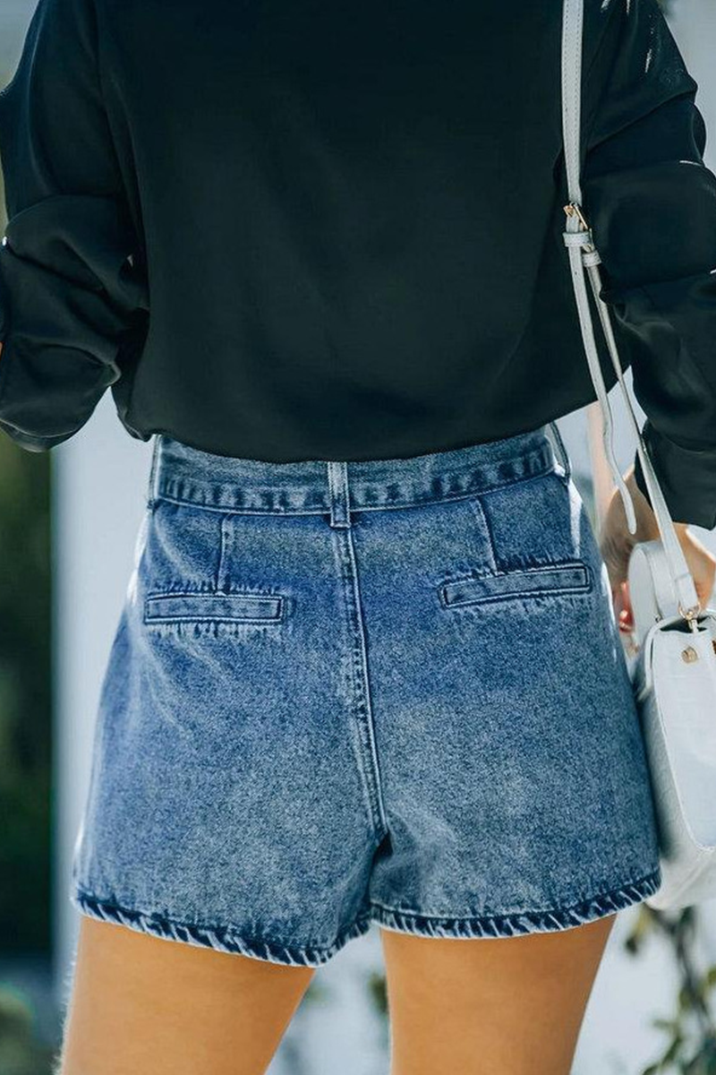 KittenAlarm - Solid Pocket With Belt High Waist Denim Shorts