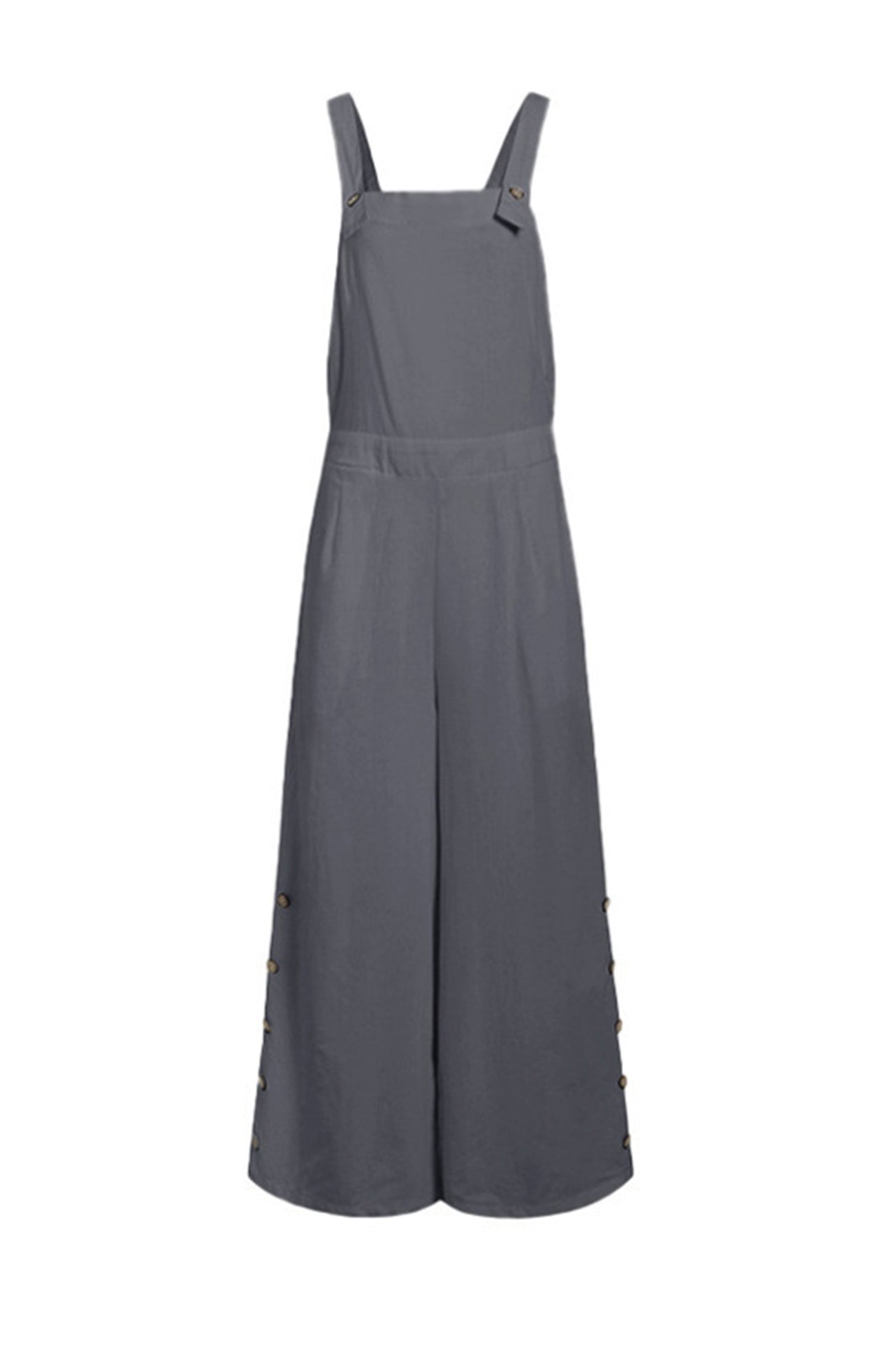 Solid Pocketed Single-breasted Slit Overalls - Fashionpara