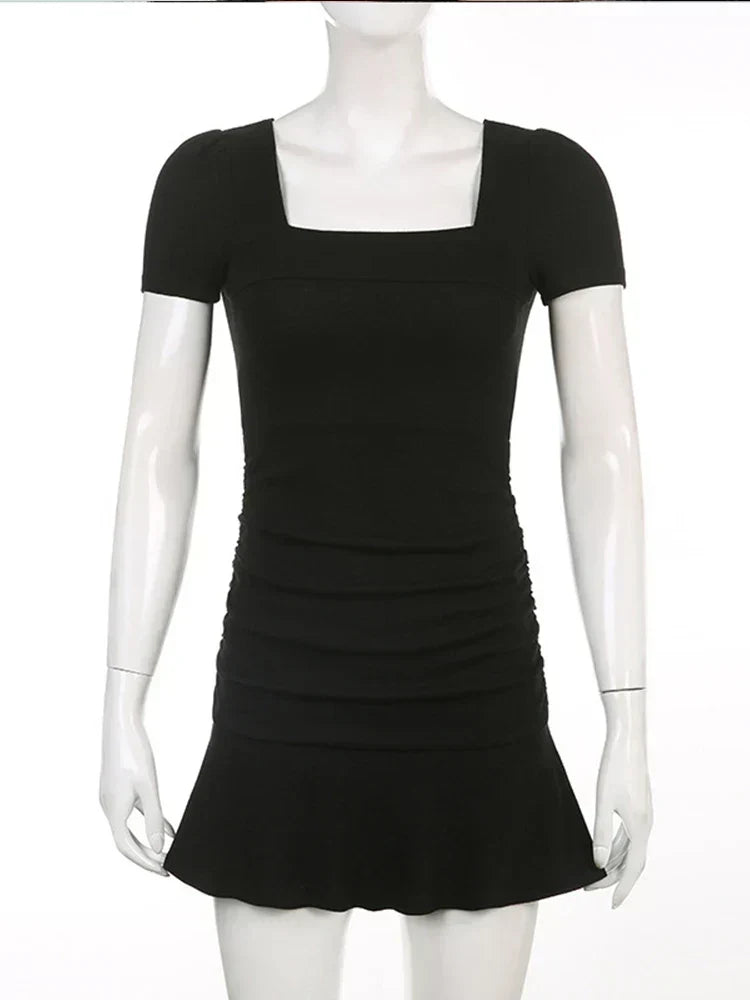 Ribbed Knit Square Neck Short Sleeve Bodycon Mini Dress 5