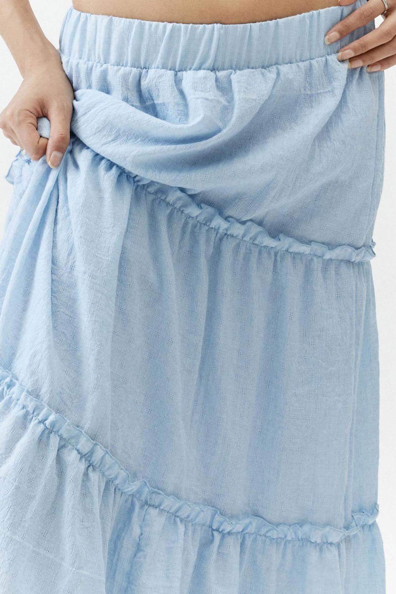 Solid Ruched Tiered Midi Skirt - Fashionpara