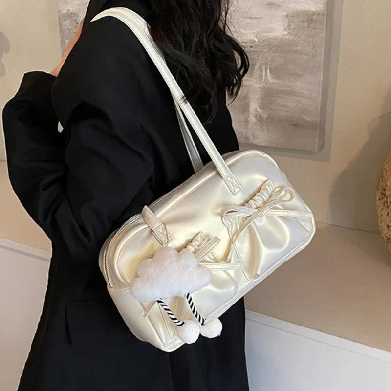 Glossy PU Sewing Thread Shoulder Bag