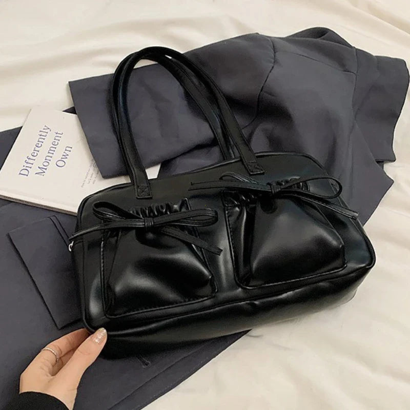 Glossy PU Sewing Thread Shoulder Bag