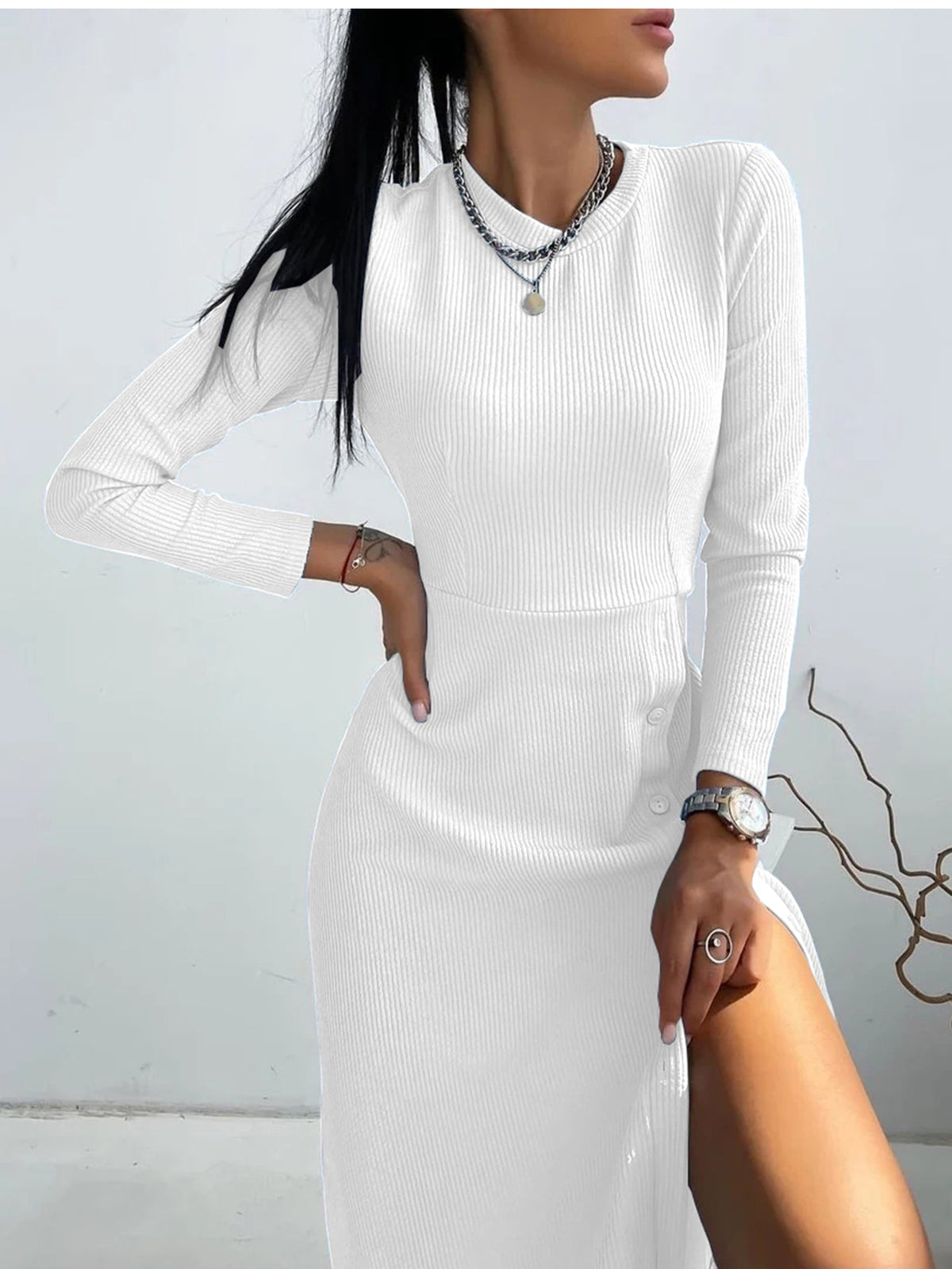 KittenAlarm - Solid Split Thigh Dress
