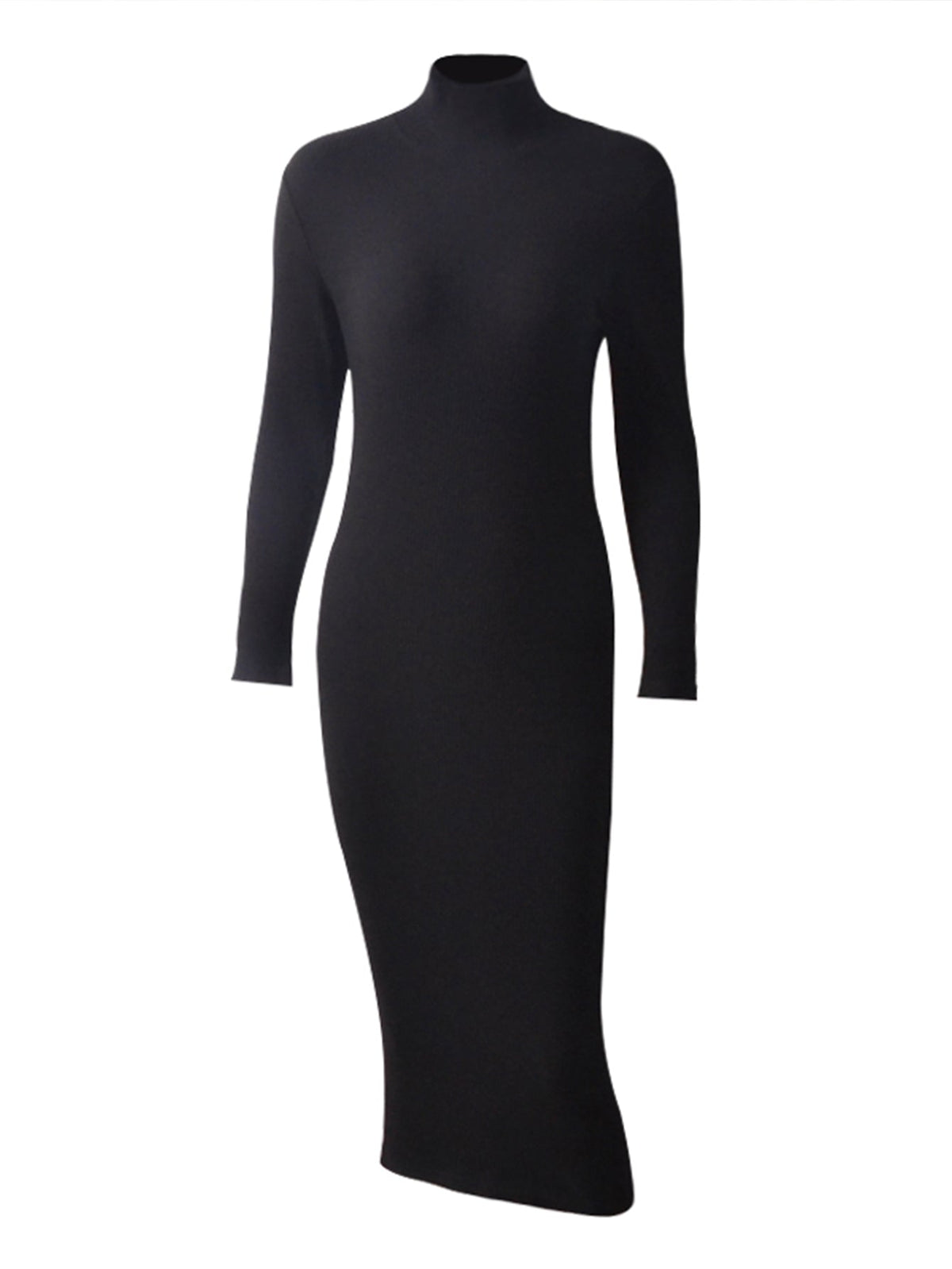 Ribbed High Neck Long Sleeve Bodycon Midi Dress