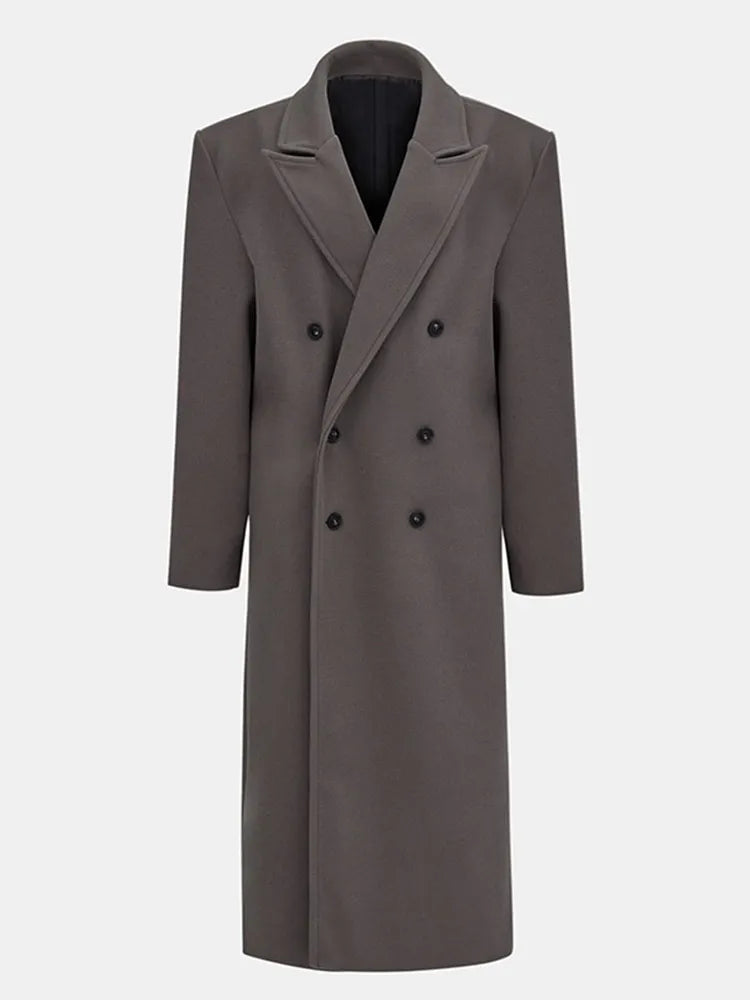 Solid Woolen Lapel Full Sleeve Overcoat