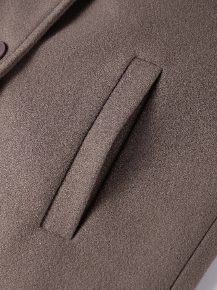 Solid Woolen Lapel Full Sleeve Overcoat