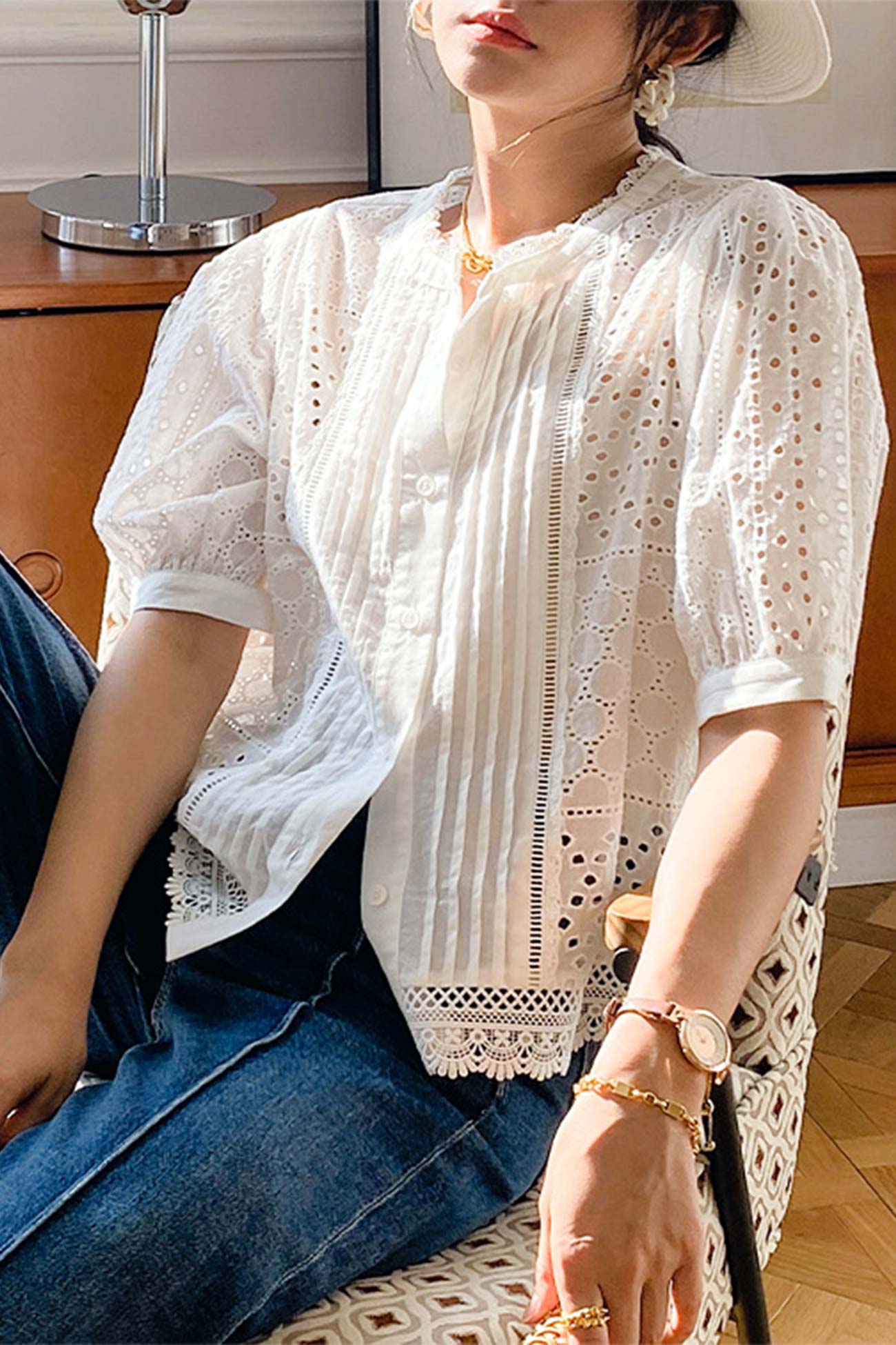 Lace Crochet Button-Up Cotton Shirts