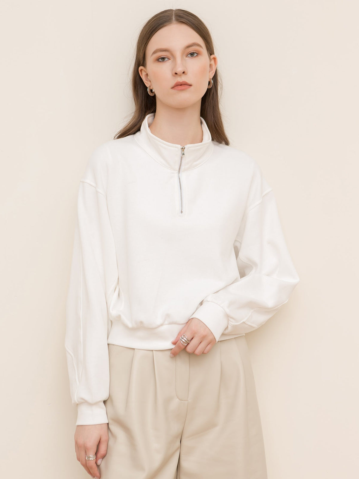 KittenAlarm - Solid color loose long-sleeved zipper sweater