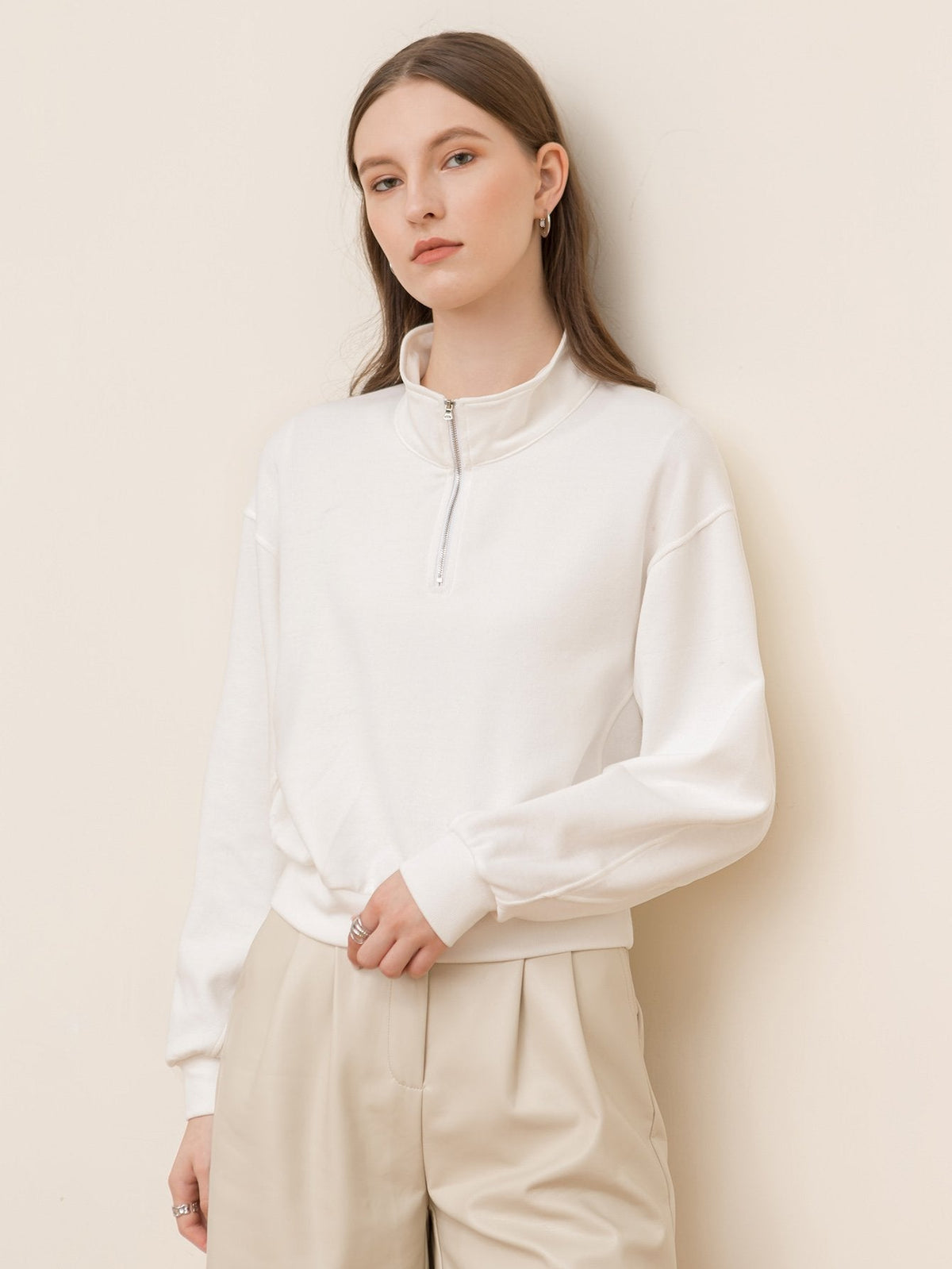 KittenAlarm - Solid color loose long-sleeved zipper sweater
