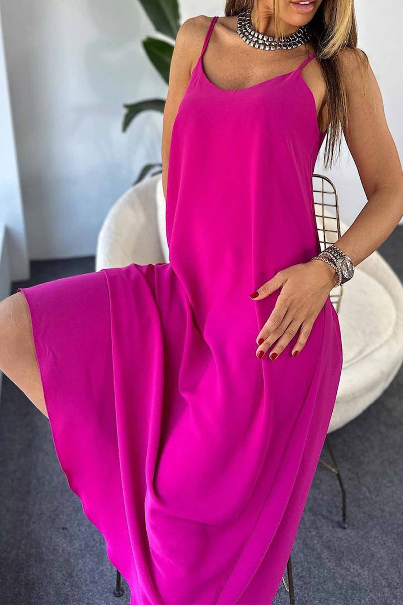 Solid Color A-Line Sleeveless Midi Dress