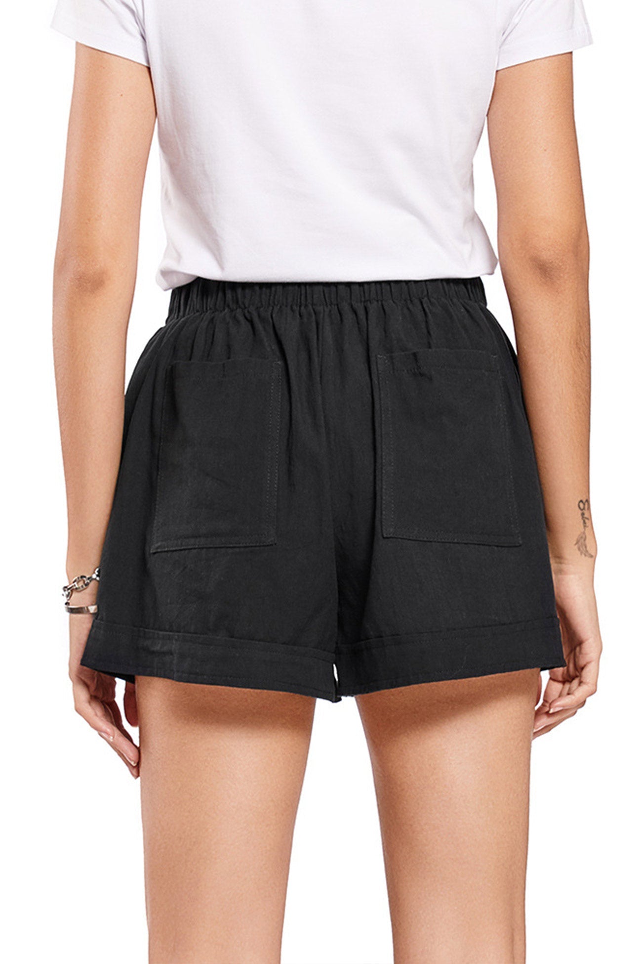 Solid Color Cotton Tie-Strap Shorts