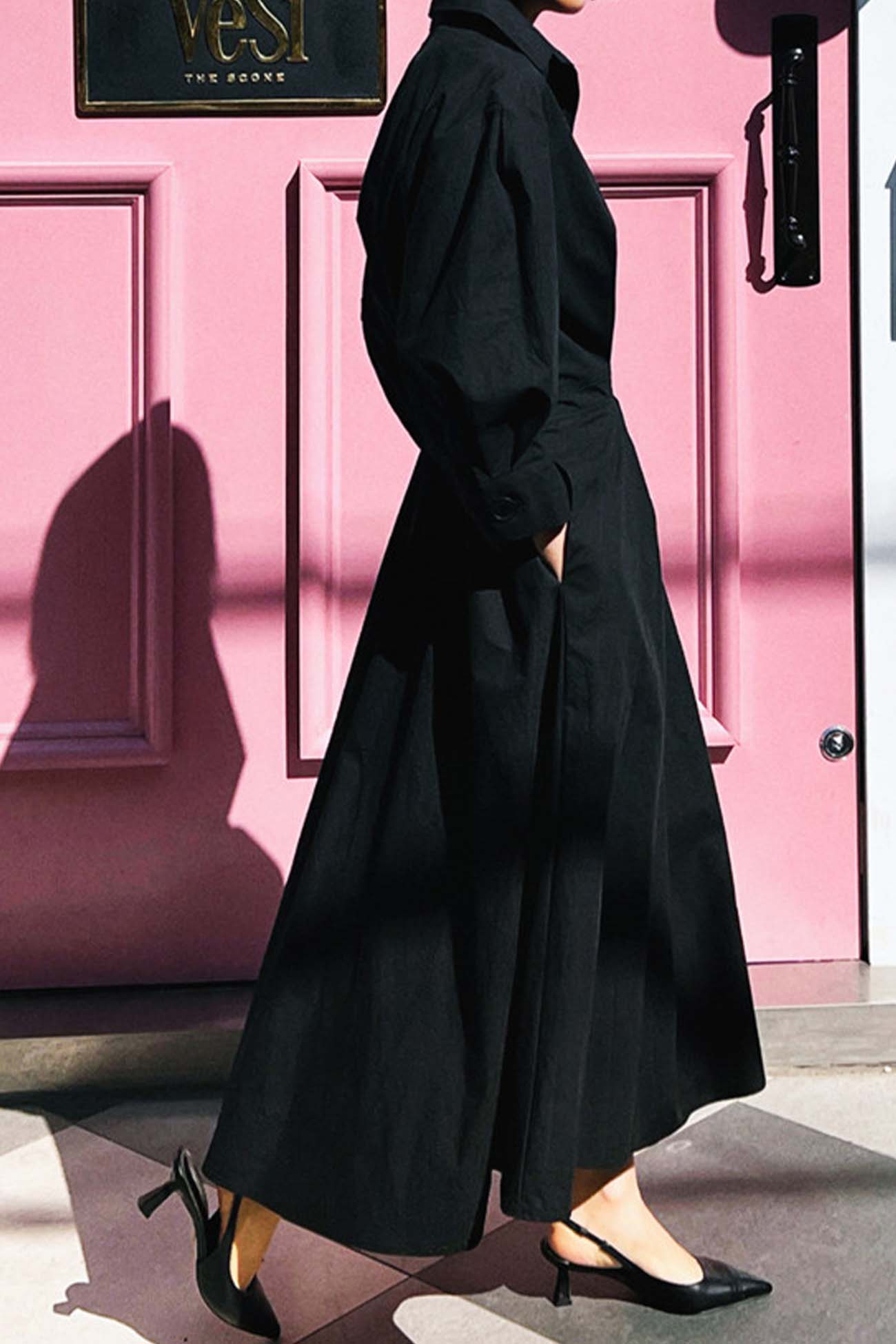 Cotton Long Sleeve A-Line Shirt Midi Dress