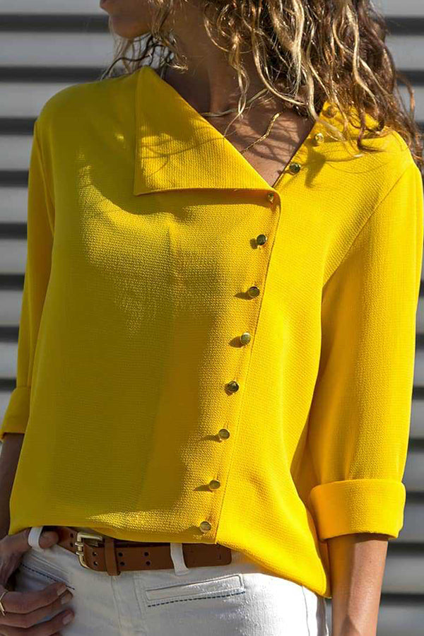 Solid Color Asymmetric Buttons Blouse - Mislish