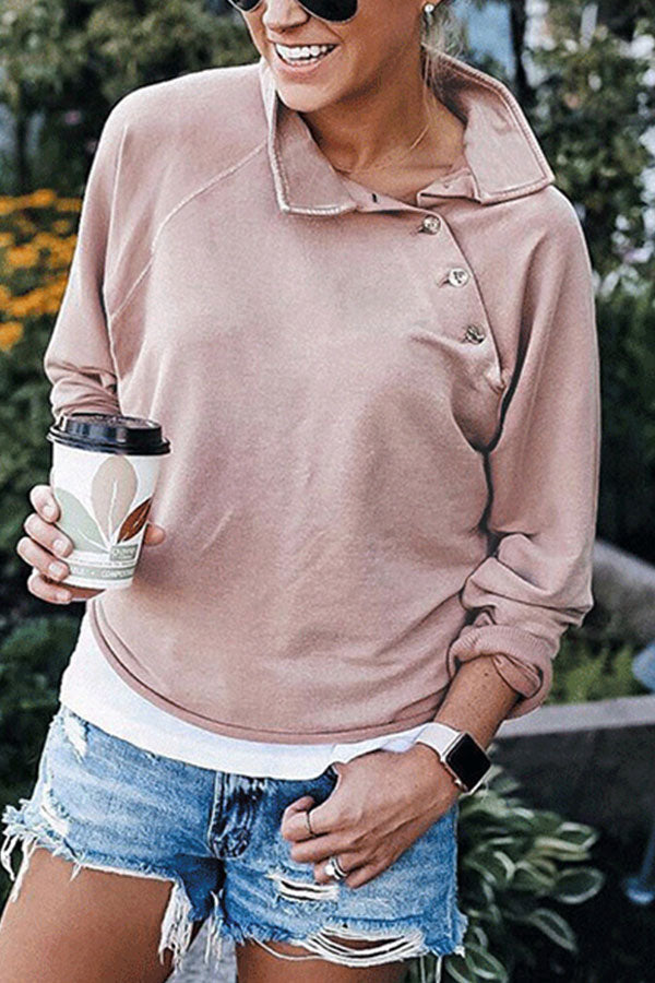 Casual Buttoned Turtleneck Sweatshirt - Fashionpara