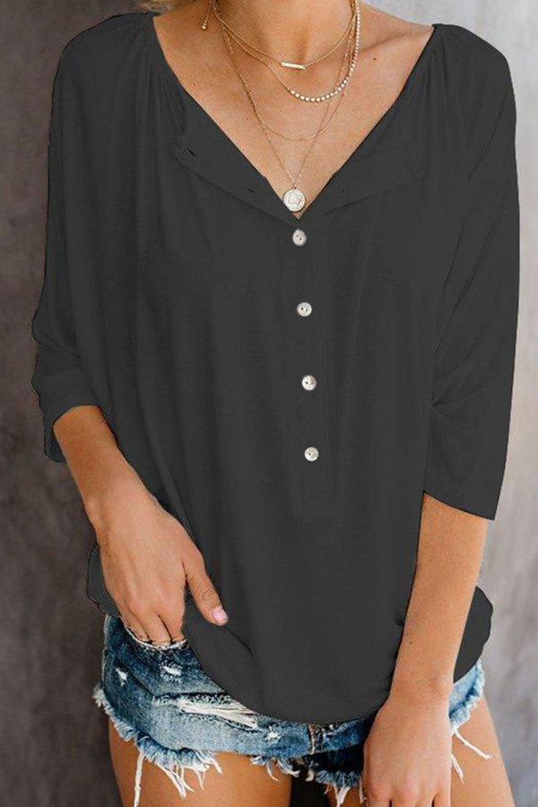 Plain Button Up Casual Blouse - Mislish