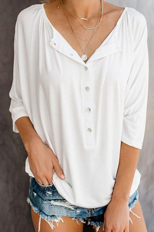 Plain Button Up Casual Blouse - Mislish