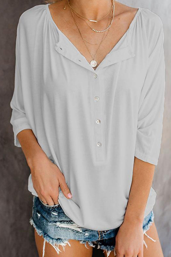 Plain Button Up Casual Blouse - Mislish