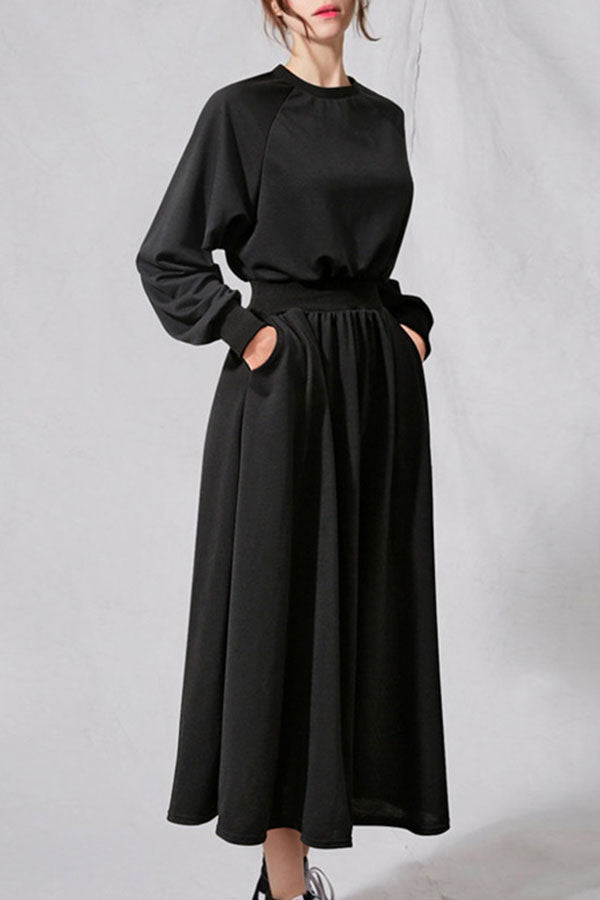 Solid Color Scoop Cotton Dress - Mislish