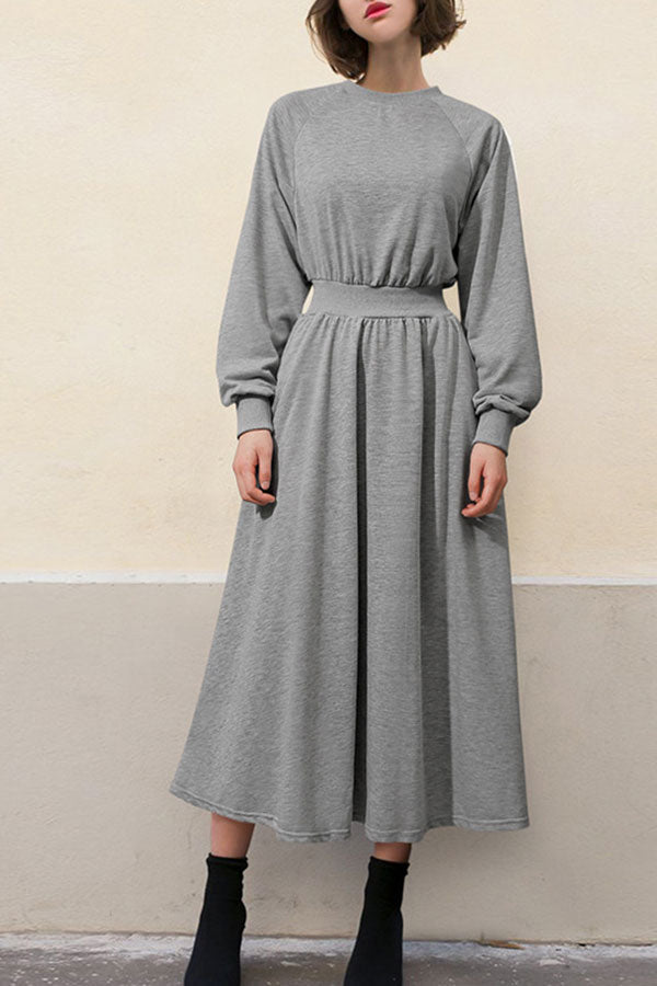 Solid Color Scoop Cotton Dress - Mislish