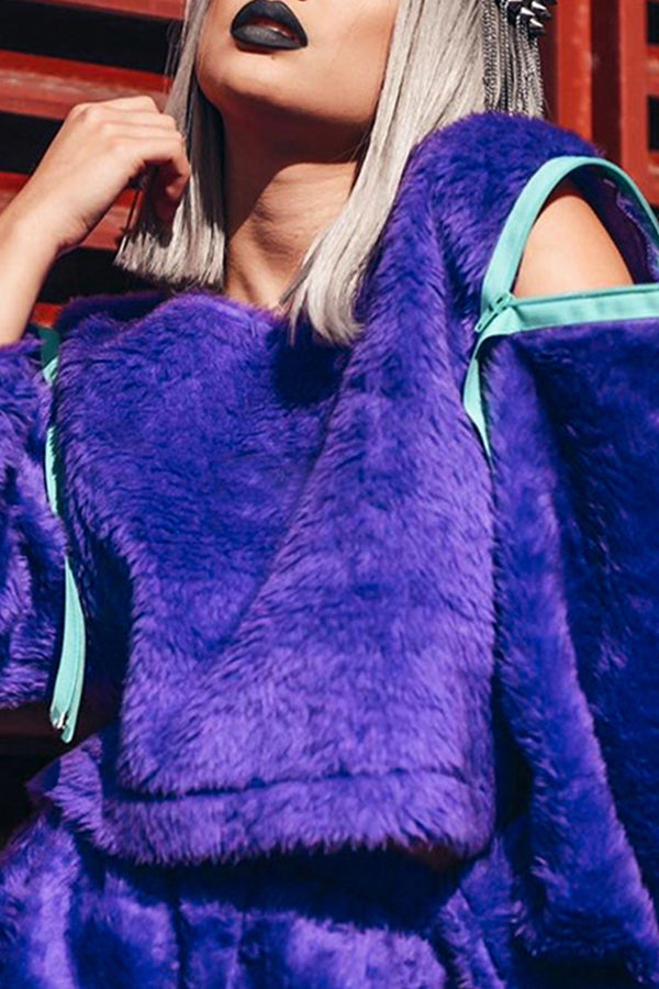 Solid Zipper Puffy Cropped Sweatshirt - Fashionpara