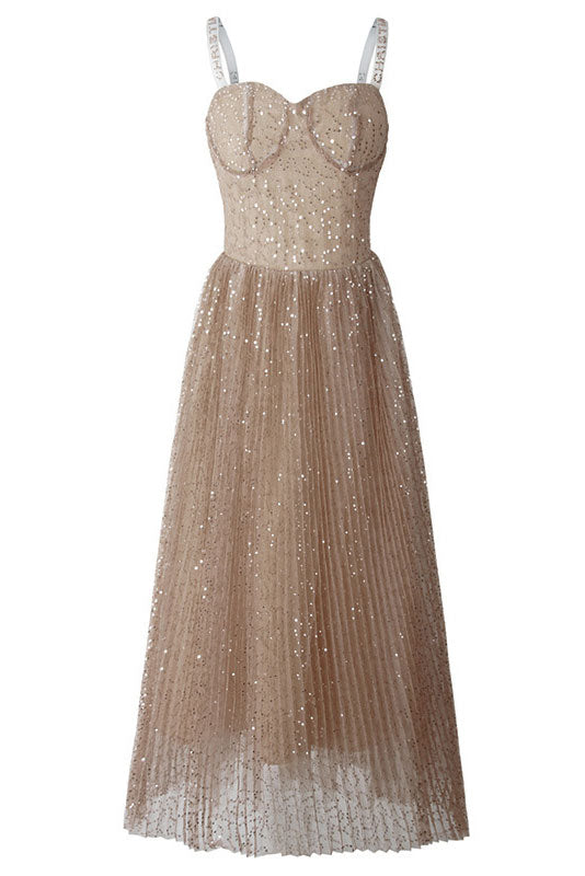 Glitter Tulle Sweetheart Spaghetti-Strap A-Line Gown