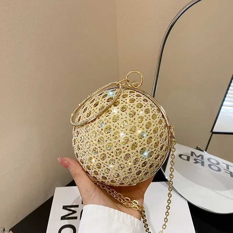 Sparkly Round Shiny Diamond Evening Shoulder Clutch Bag