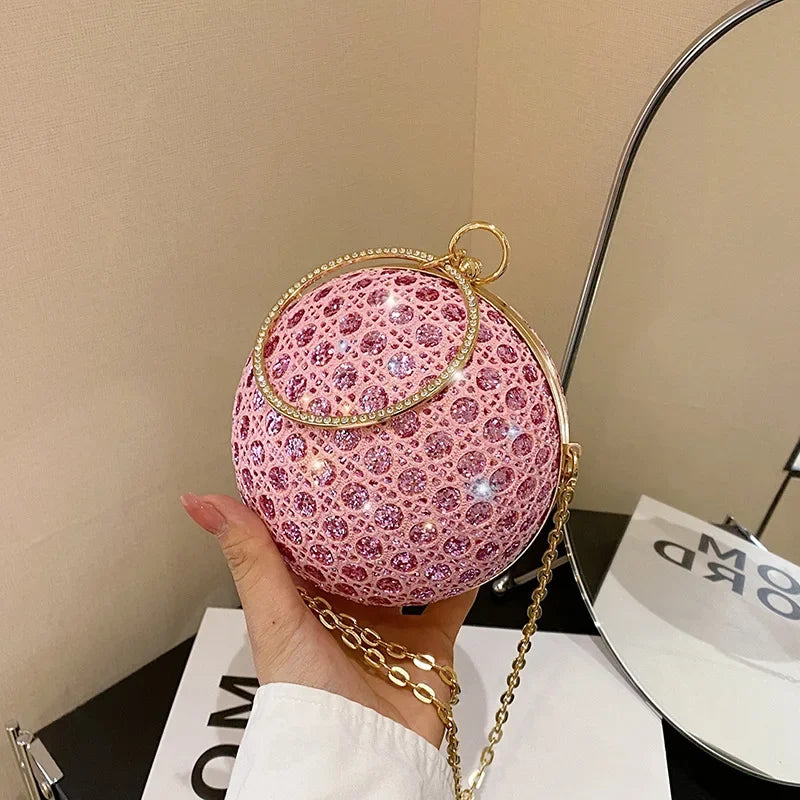 Sparkly Round Shiny Diamond Evening Shoulder Clutch Bag