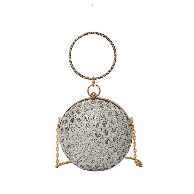 Sparkly Round Shiny Diamond Evening Shoulder Clutch Bag