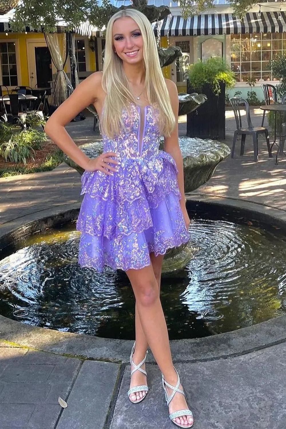Sparkly A-Line Spaghetti Straps Short Tulle Homecoming Dress With Sequin - Fashionpara