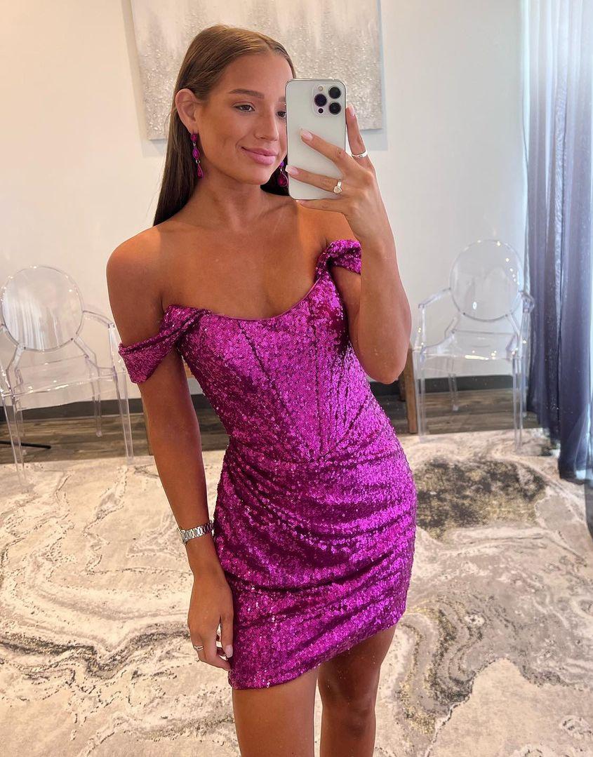 Sparkly Sequin Off The Shoulder Short Party Dress
