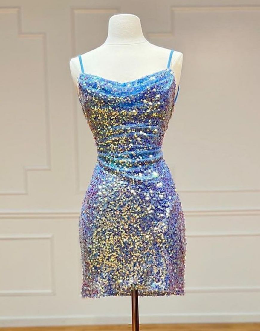 Sparkly Spaghetti Straps Sequin Homecoming Dress - Fashionpara