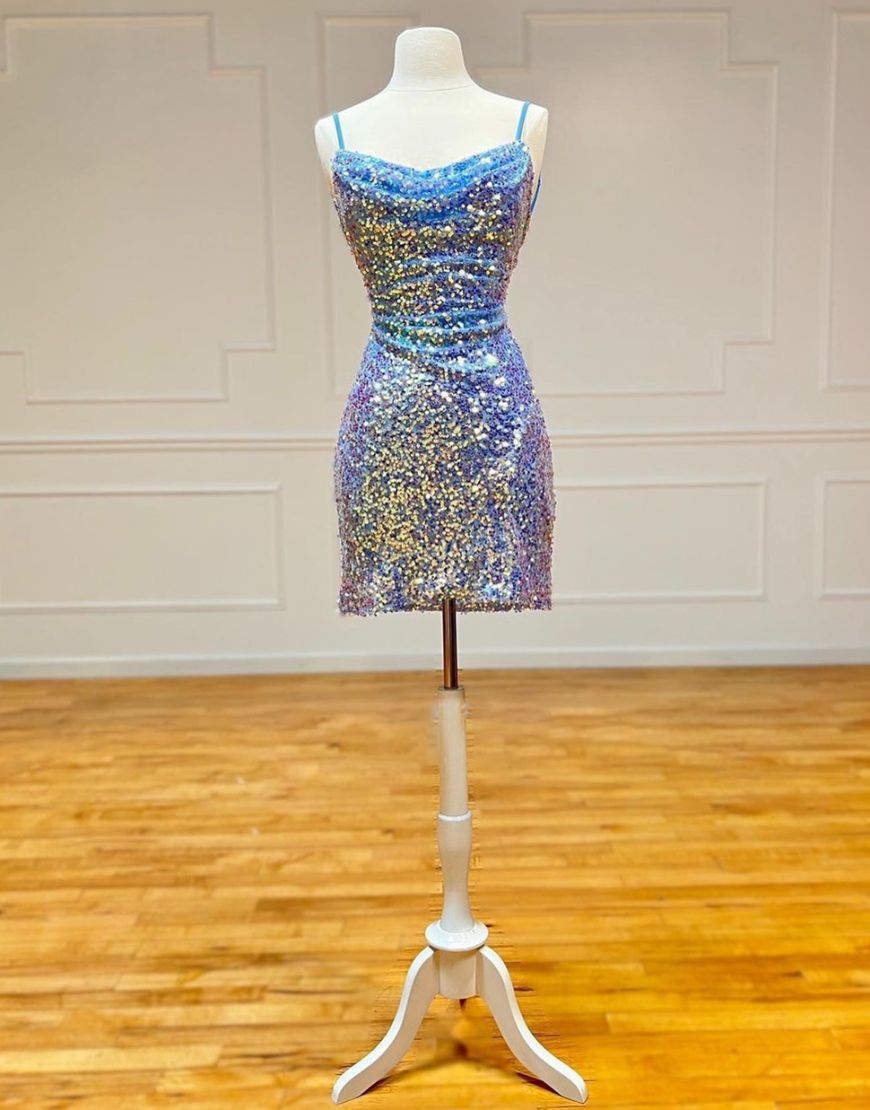 Sparkly Spaghetti Straps Sequin Homecoming Dress - Fashionpara