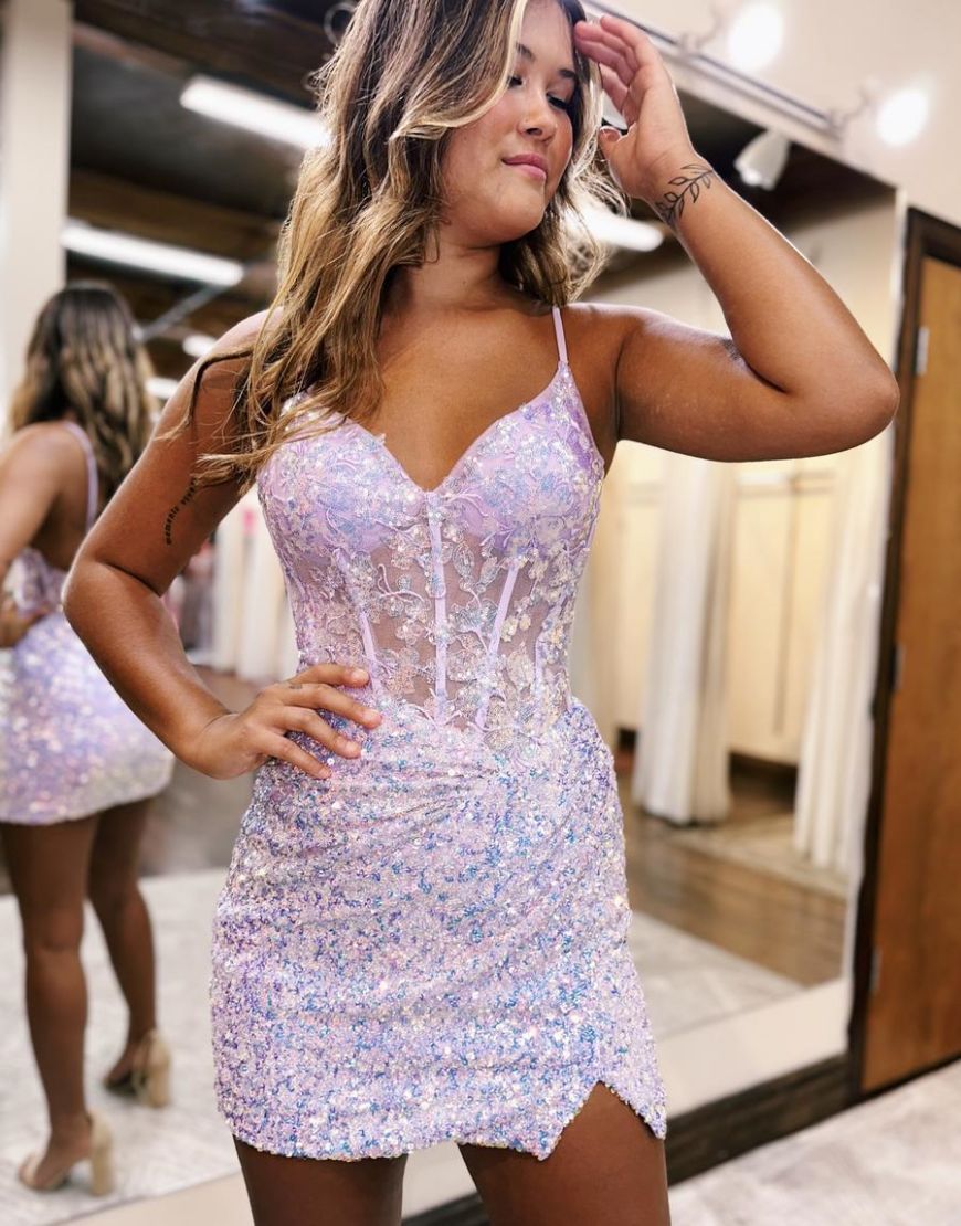 Sparkly Spaghetti Straps Sequins Tight Homecoming Party Dress - Fashionpara