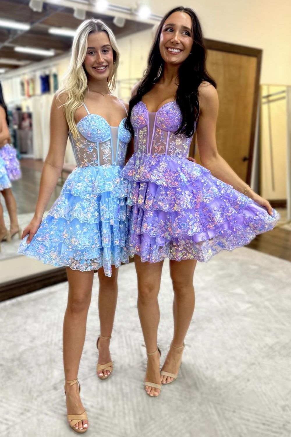 Sparkly Stunning A-Line Spaghetti Straps Short Homecoming Dress With Appliques - Fashionpara