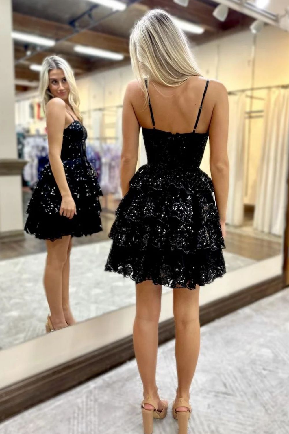 Sparkly Stunning A-Line Spaghetti Straps Short Homecoming Dress With Appliques - Fashionpara