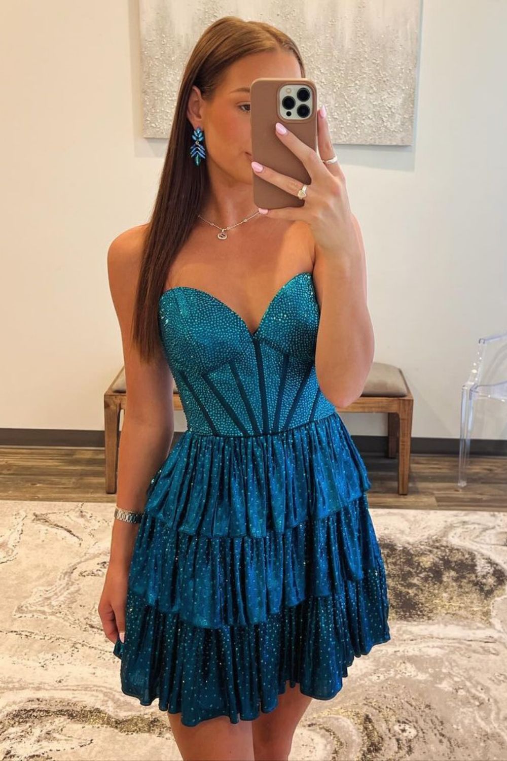 Gorgeous A-Line Sweetheart Short Tiered Beaded Homecoming Dress - Fashionpara