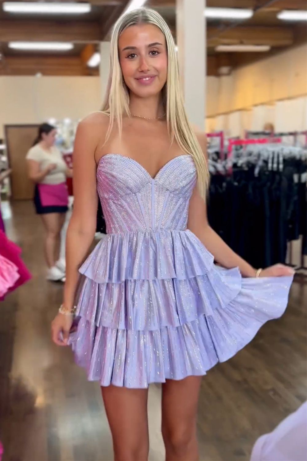 Sparkly Goegeous Sweetheart Short A-Line Tiered Beaded Homecoming Dress - Fashionpara