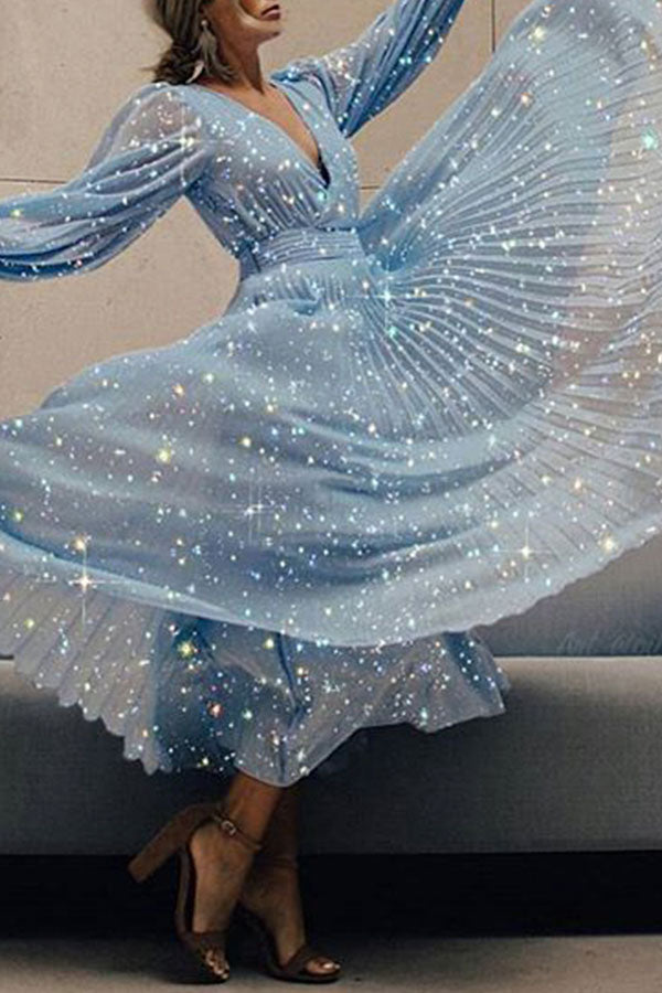 Plunge Neck Sparkly Prom Dress - Mislish