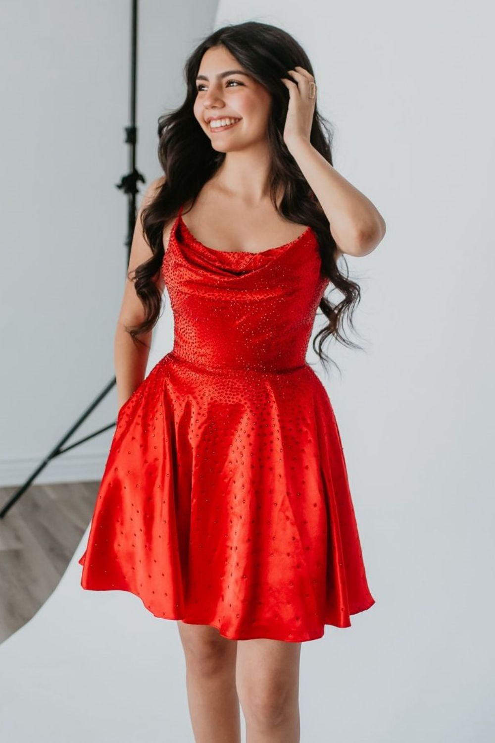 Sparkly Red A-Line Spaghetti Straps Short Beaded Homecoming Dress - Fashionpara