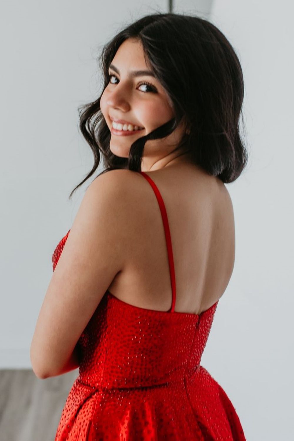 Sparkly Red A-Line Spaghetti Straps Short Beaded Homecoming Dress - Fashionpara