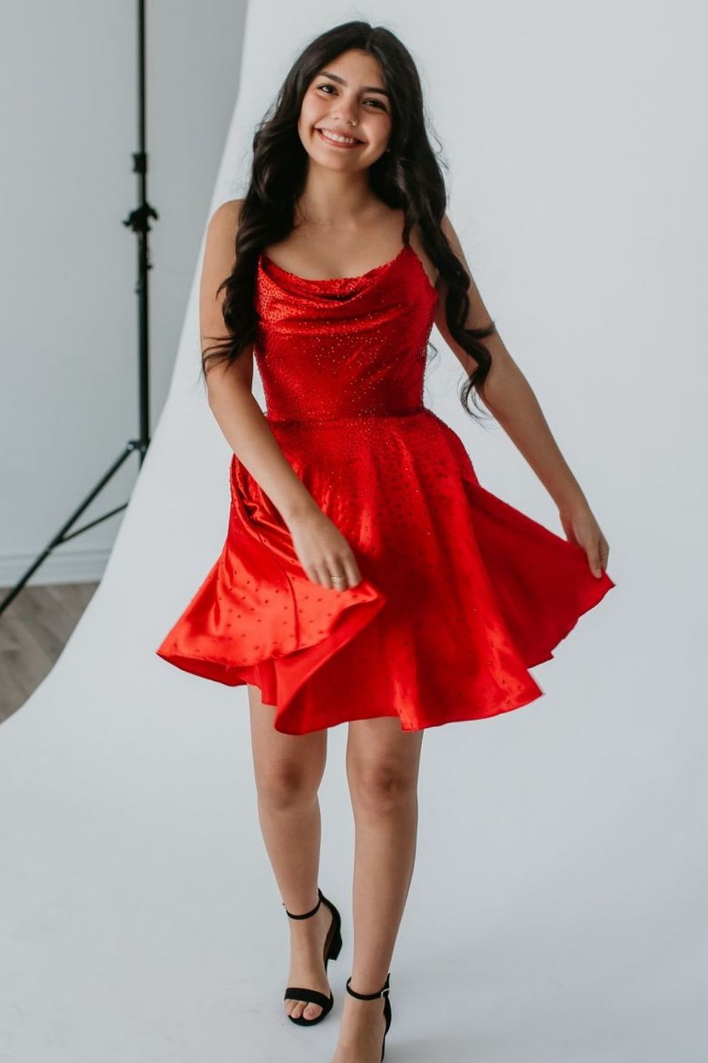 Sparkly Red A-Line Spaghetti Straps Short Beaded Homecoming Dress - Fashionpara