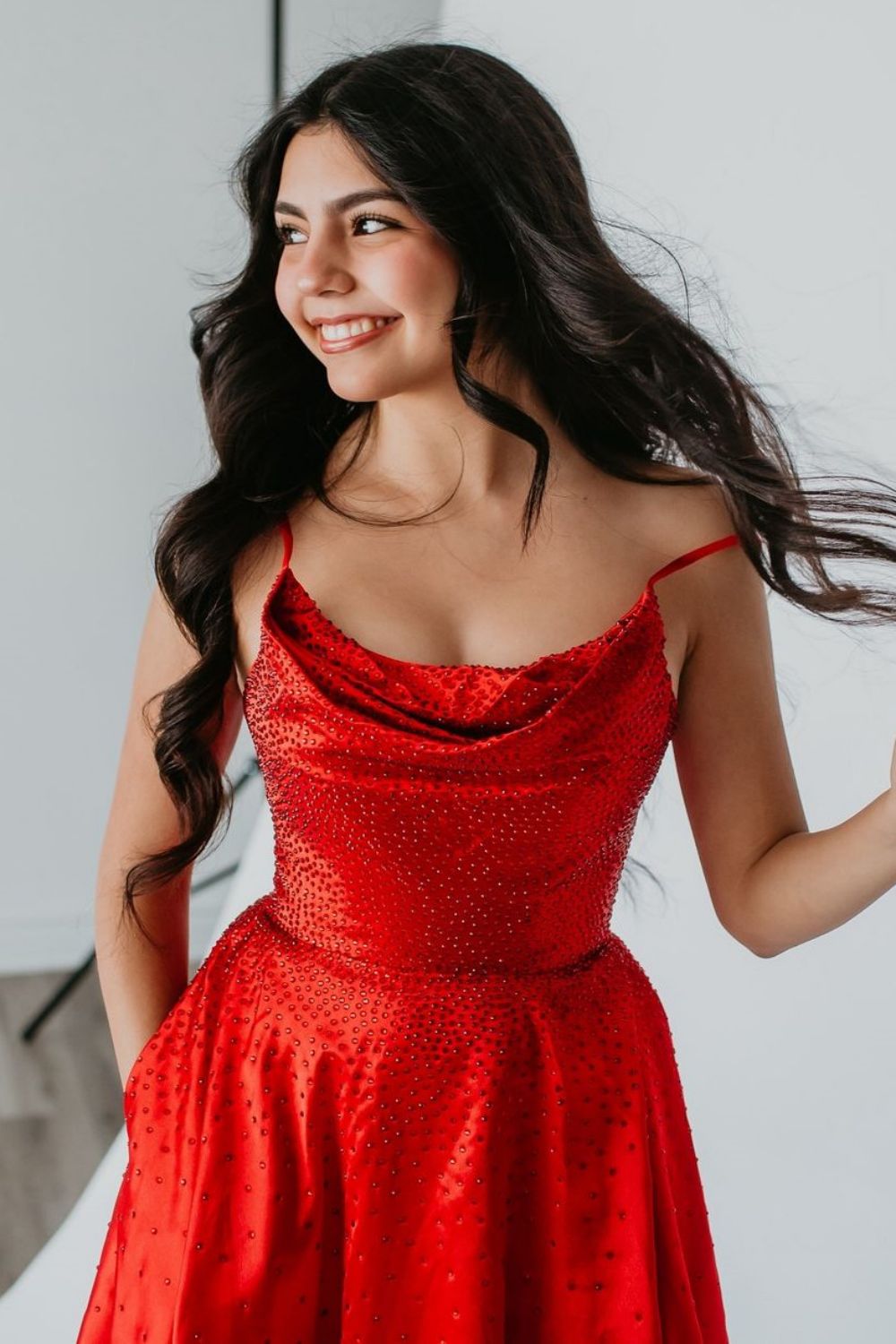 Sparkly Red A-Line Spaghetti Straps Short Beaded Homecoming Dress - Fashionpara