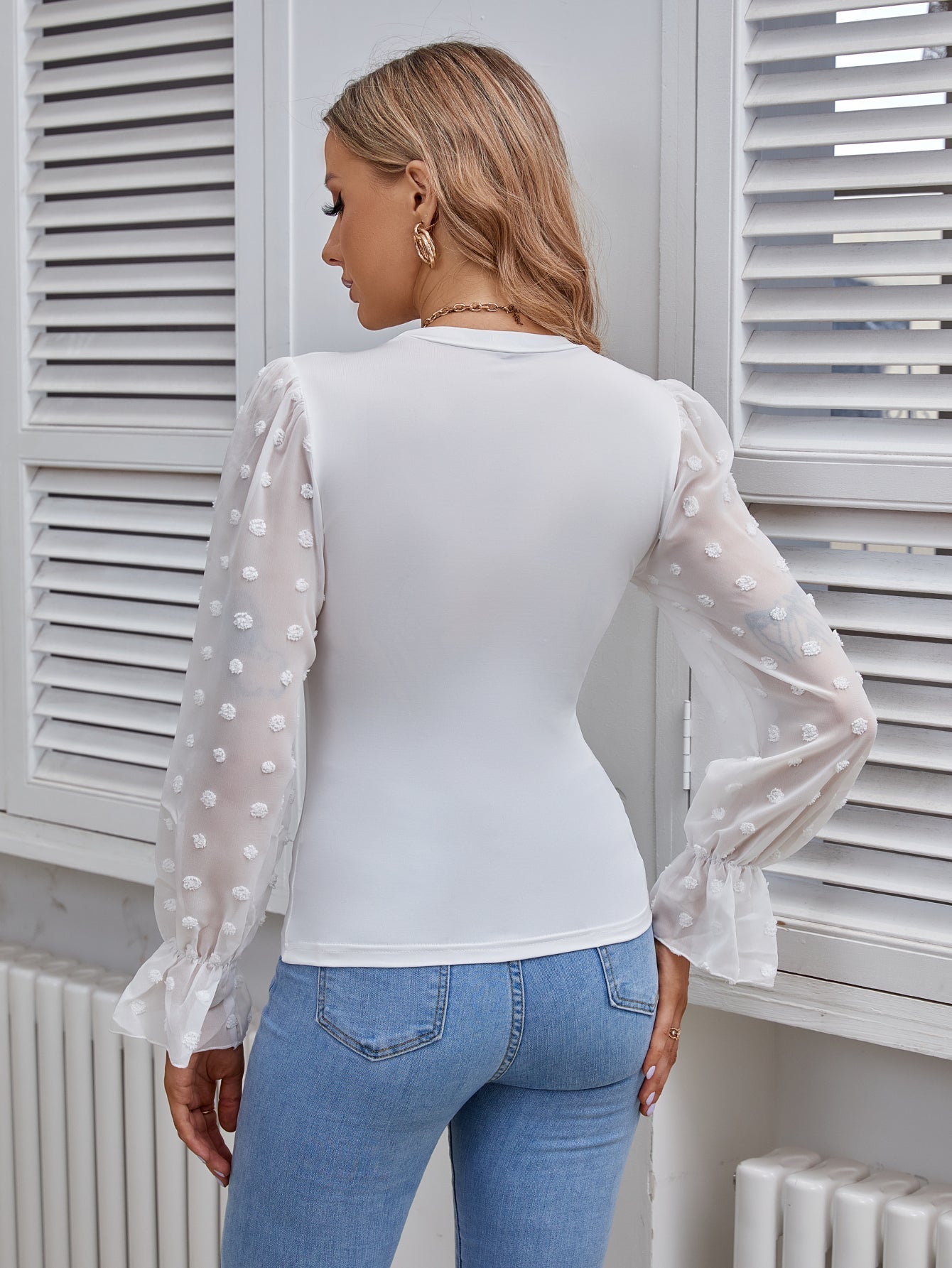 Splicing Round Collar Blouse - Fashionpara