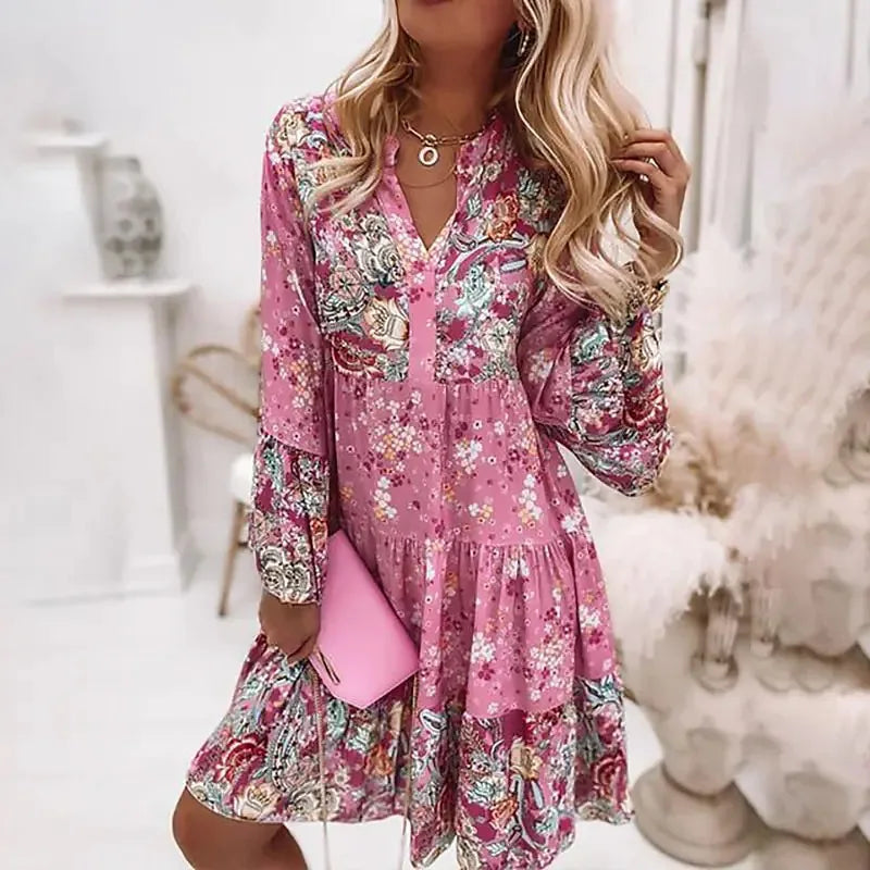 Spring Casual Floral Mid Length Dress