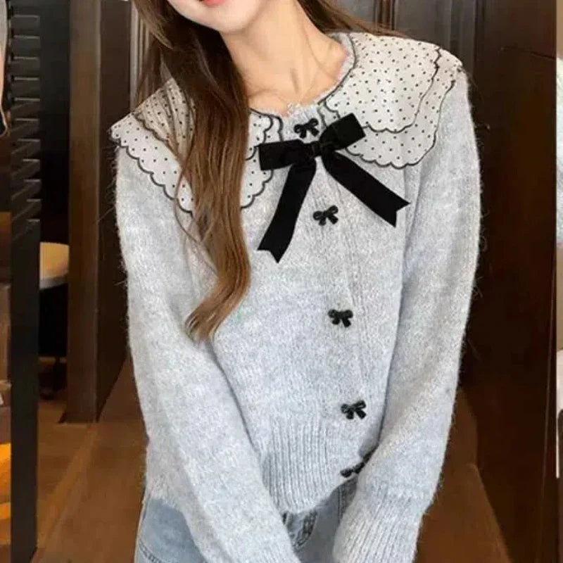 Doll Collar Loose Button Knit Cardigan