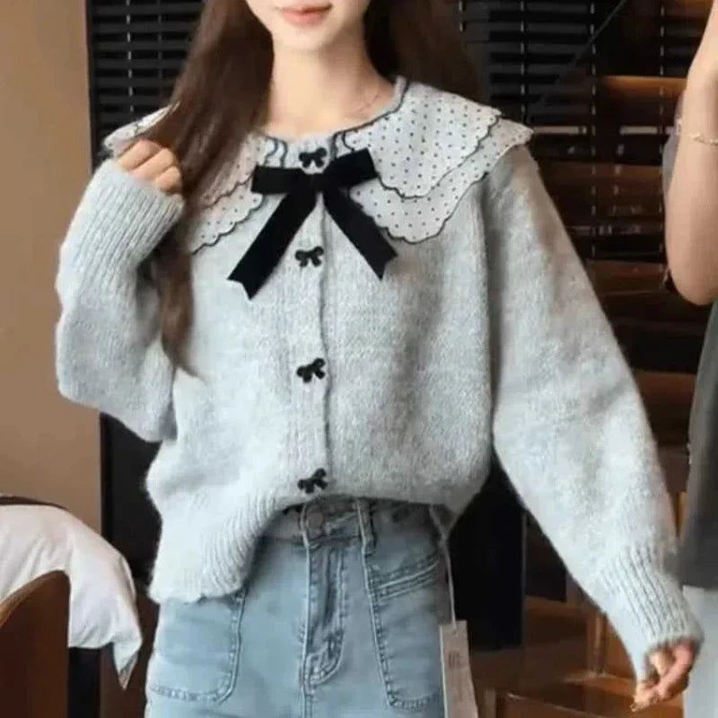 Doll Collar Loose Button Knit Cardigan