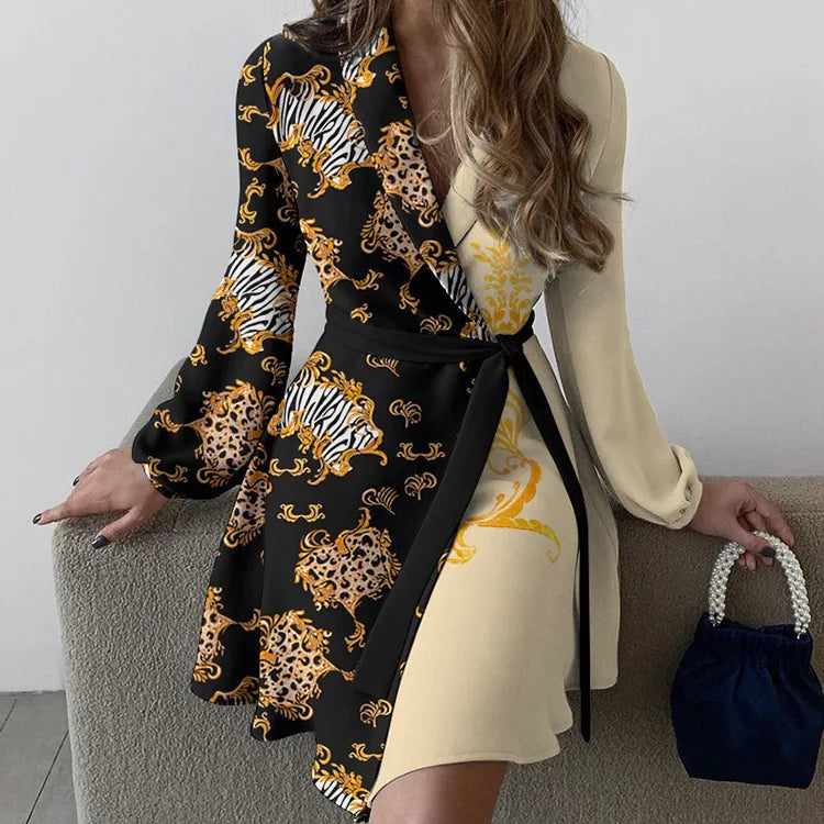 Elegant Slim Floral Polo Neck Women's Dress
