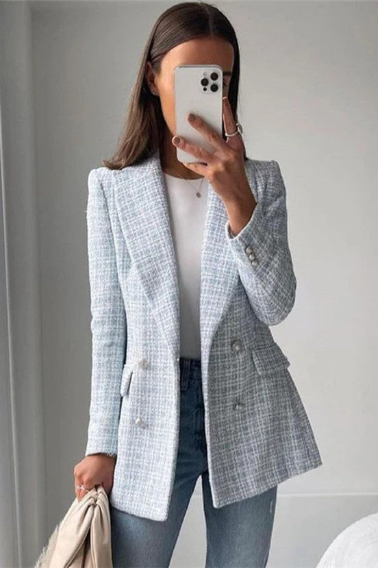 Vintage Double Breasted Tweed Blazer Coat for Timeless Style